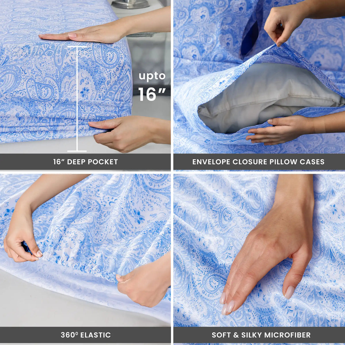 Lux Decor 4-Piece Paisley Bed Sheet Set – Soft Brushed Microfiber Sheets with 16