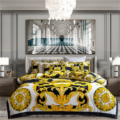 Luxury Bedding set Modern Style Digital Printing polyester fiber Fabric Duvet Cover Fitted Sheet Pillowcases Home Textile