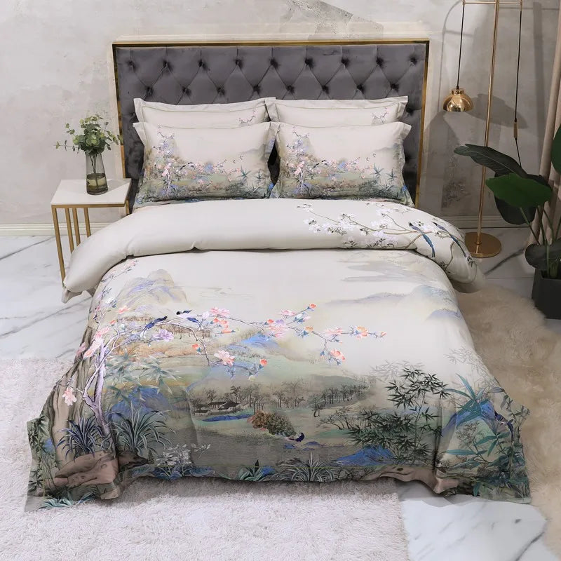Chic Idyllic Natural Scenery printed Duvet Cover Set 100% Egyptian Cotton Comforter Cover 4/6pcs flat/fitted sheet pillowcases