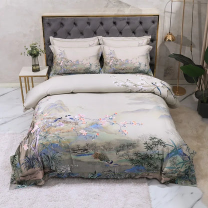 Chic Idyllic Natural Scenery printed Duvet Cover Set 100% Egyptian Cotton Comforter Cover 4/6pcs flat/fitted sheet pillowcases