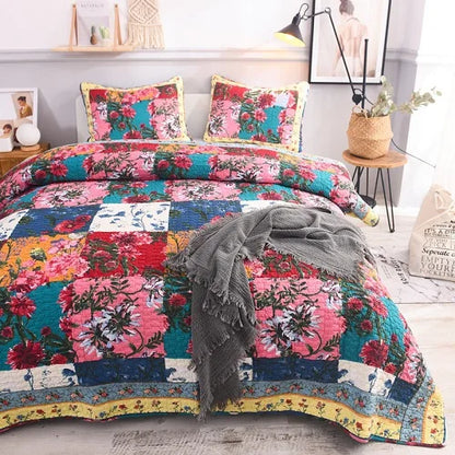 Florals Printed Quilt Set 3PCS Bedspread on the Bed Quilted Cotton Blanket for Bed Covers Shams Queen Size Summer Coverlets - AliExpress 15