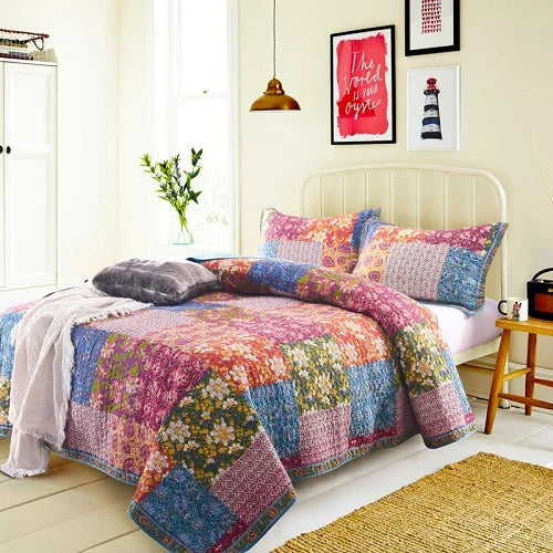 Florals Printed Quilt Set 3PCS Bedspread on the Bed Quilted Cotton Blanket for Bed Covers Shams Queen Size Summer Coverlets - AliExpress 15