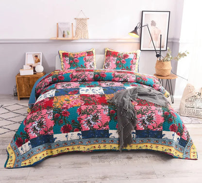 Florals Printed Quilt Set 3PCS Bedspread on the Bed Quilted Cotton Blanket for Bed Covers Shams Queen Size Summer Coverlets - AliExpress 15