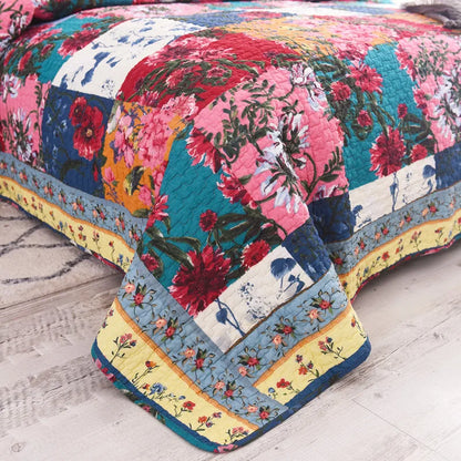 Florals Printed Quilt Set 3PCS Bedspread on the Bed Quilted Cotton Blanket for Bed Covers Shams Queen Size Summer Coverlets - AliExpress 15