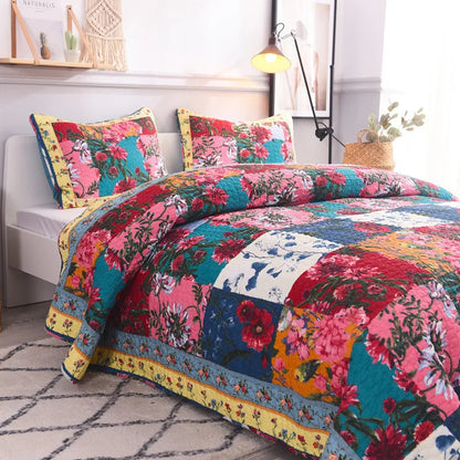 Florals Printed Quilt Set 3PCS Bedspread on the Bed Quilted Cotton Blanket for Bed Covers Shams Queen Size Summer Coverlets - AliExpress 15
