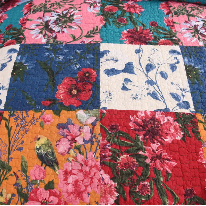 Florals Printed Quilt Set 3PCS Bedspread on the Bed Quilted Cotton Blanket for Bed Covers Shams Queen Size Summer Coverlets - AliExpress 15