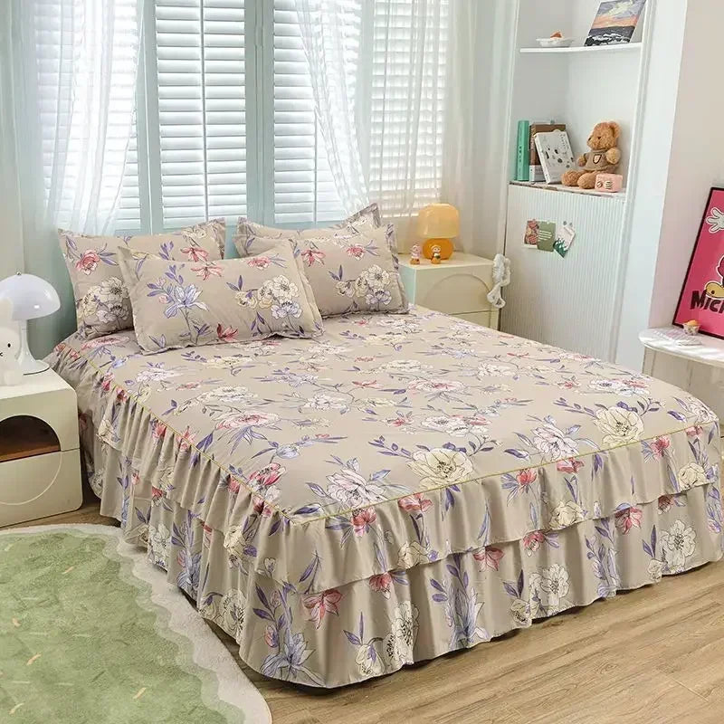 Floral Pattern Bed Skirt Set Mattress Anti Slip Protective Cover for Household Bedding Double Layered Skirt Dustproof Bed Covers - AliExpress 15