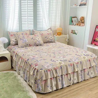Floral Pattern Bed Skirt Set Mattress Anti Slip Protective Cover for Household Bedding Double Layered Skirt Dustproof Bed Covers - AliExpress 15