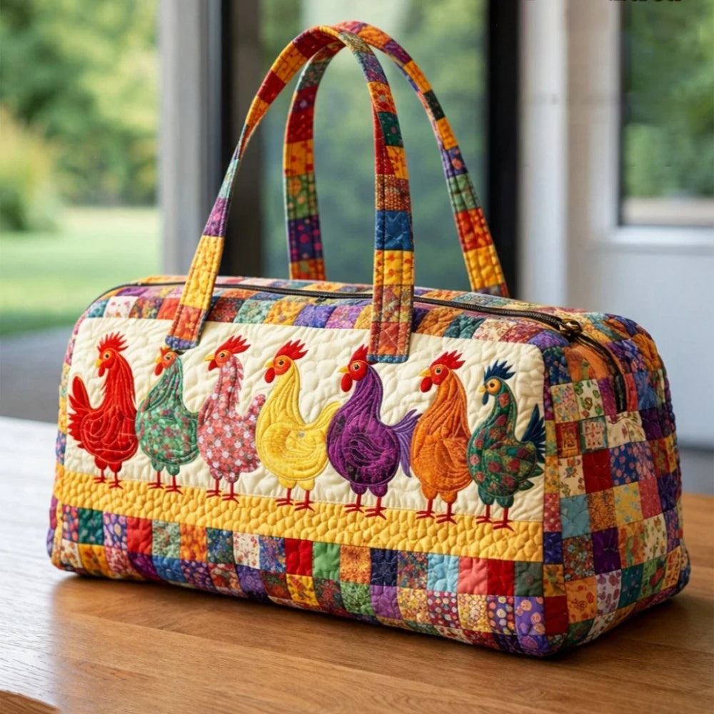 GF Funny Art Chicken Print Quilted Duffle Bag Bohemian Style 2026 Personalized Custom Travel Tote Women Men Weekender Bag