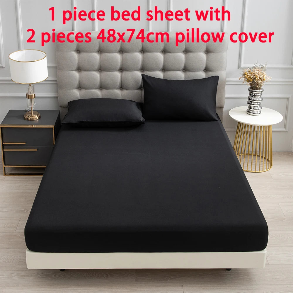 3pc Solid Color Fitted Sheet Set Brushed fabric Soft Comfortable Breathble Bedding Set for Bedroom 1 bed sheet with 2 pillowcase