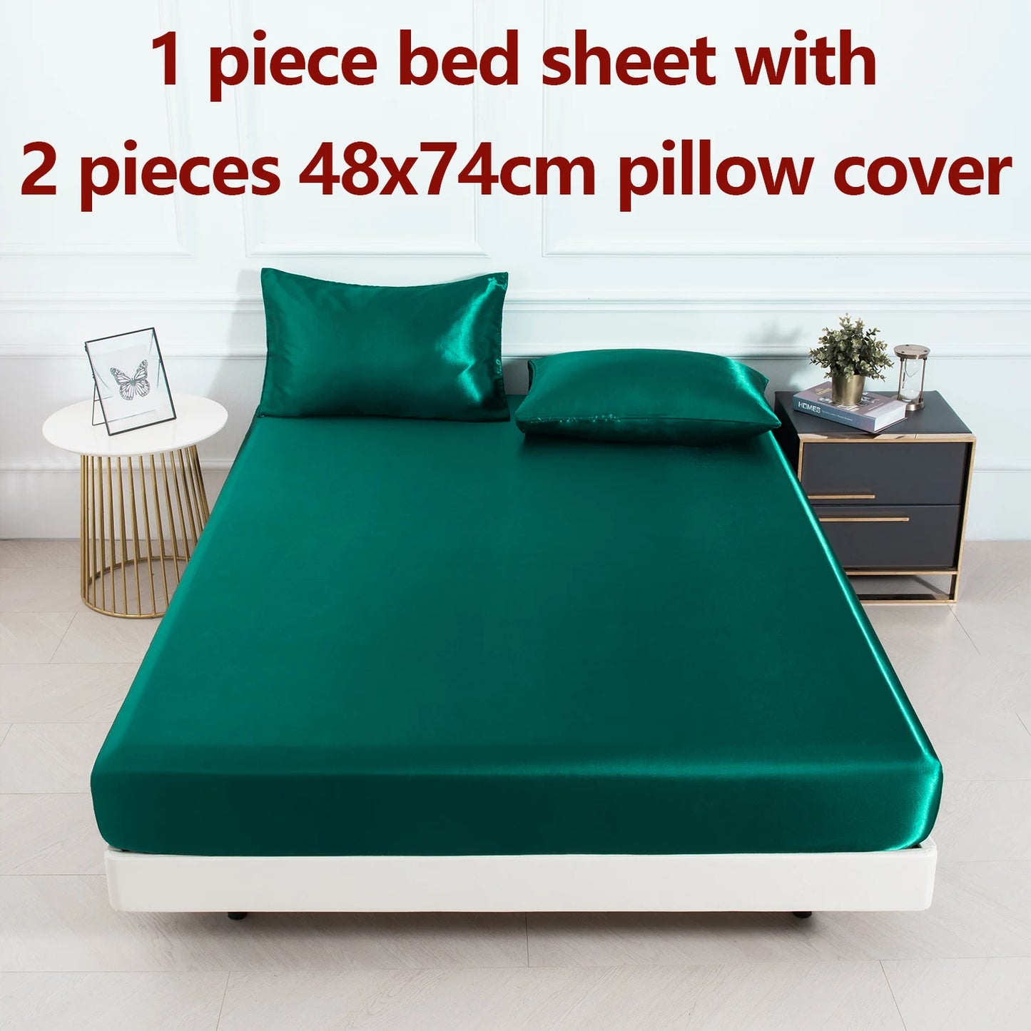 3pc Solid Color Fitted Sheet Set 1 bed sheet with 2 pillow cover Satin Fabric Soft Comfortable Breathble Bedding Set for Bedroom - AliExpress 15