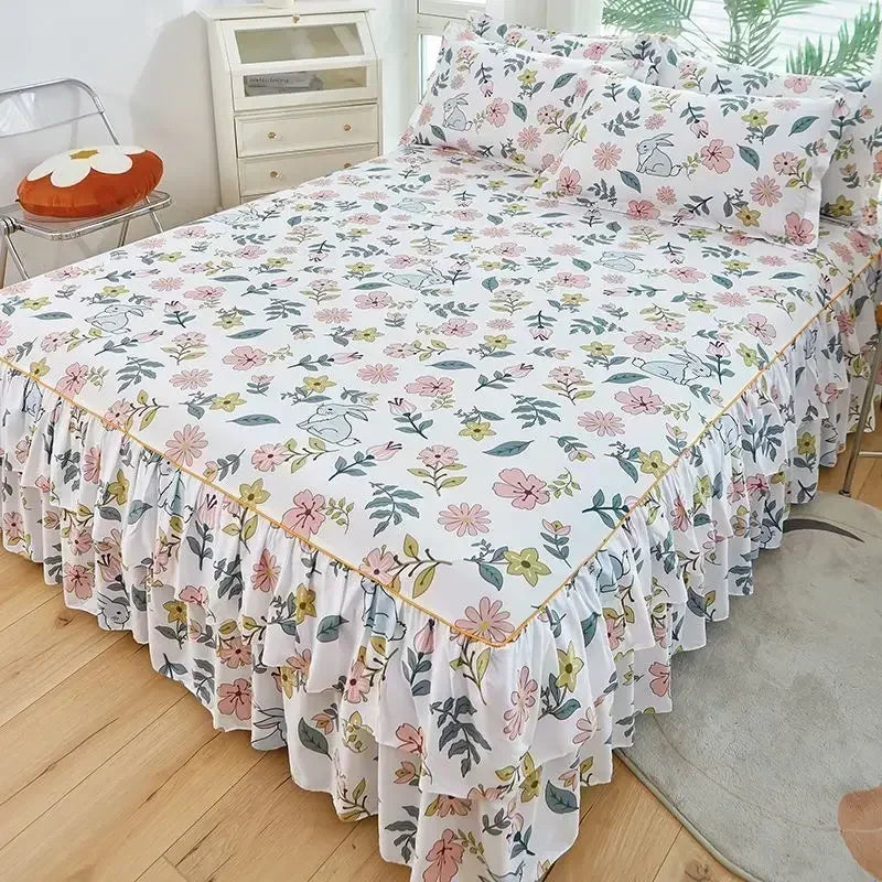 Floral Pattern Bed Skirt Set Mattress Anti Slip Protective Cover for Household Bedding Double Layered Skirt Dustproof Bed Covers - AliExpress 15