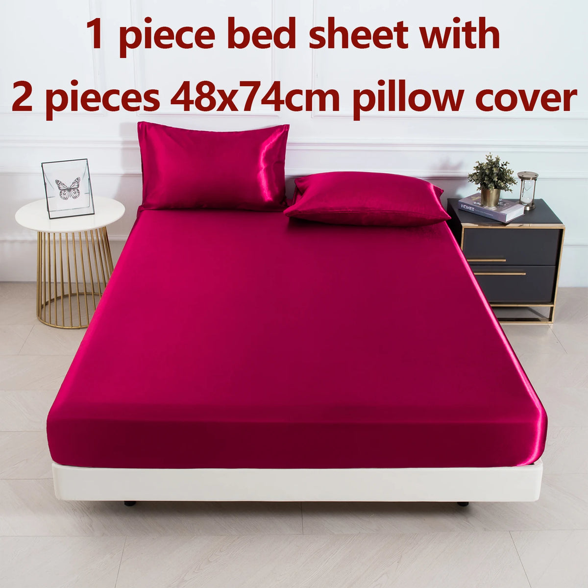 3pc Solid Color Fitted Sheet Set 1 bed sheet with 2 pillow cover Satin Fabric Soft Comfortable Breathble Bedding Set for Bedroom - AliExpress 15