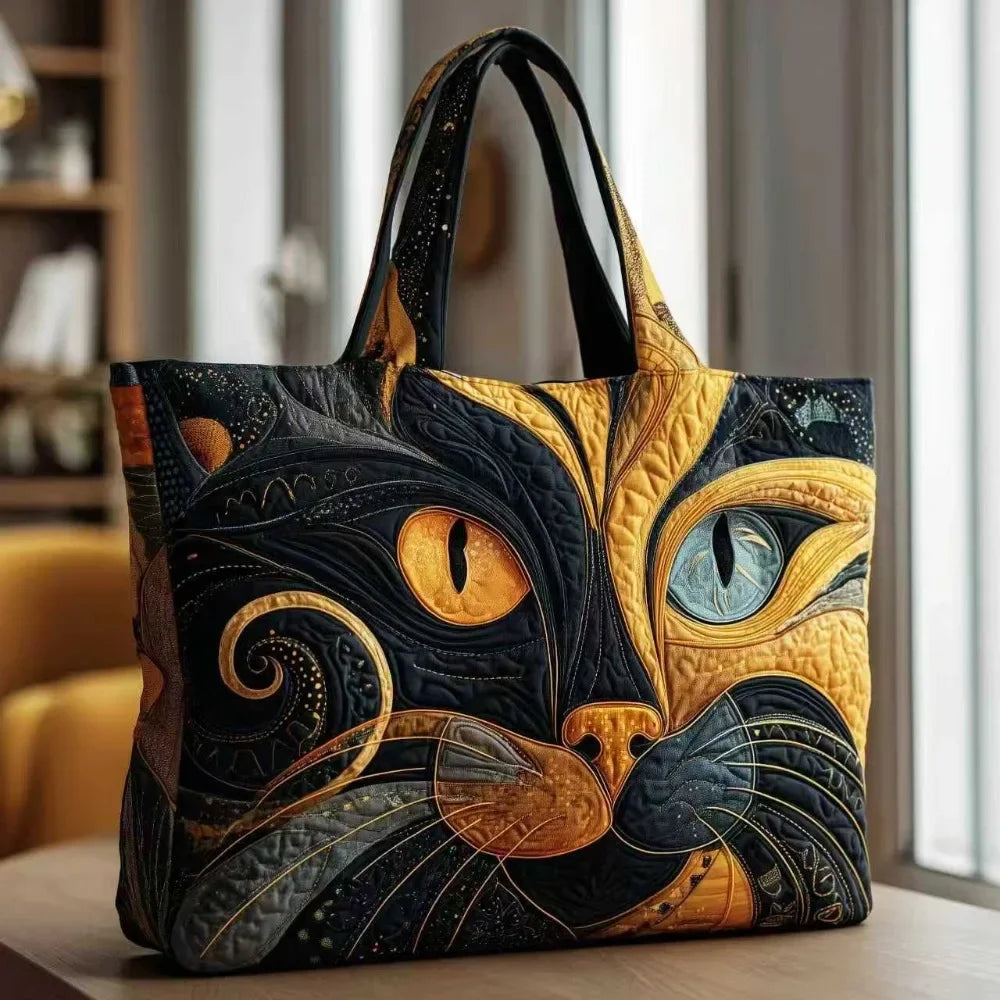 Trendy Vintage Quilted Tote Bag Lightweight 3D Printed Patterns Shoulder Bag Cotton Large Capacity Canvas Bag Casual