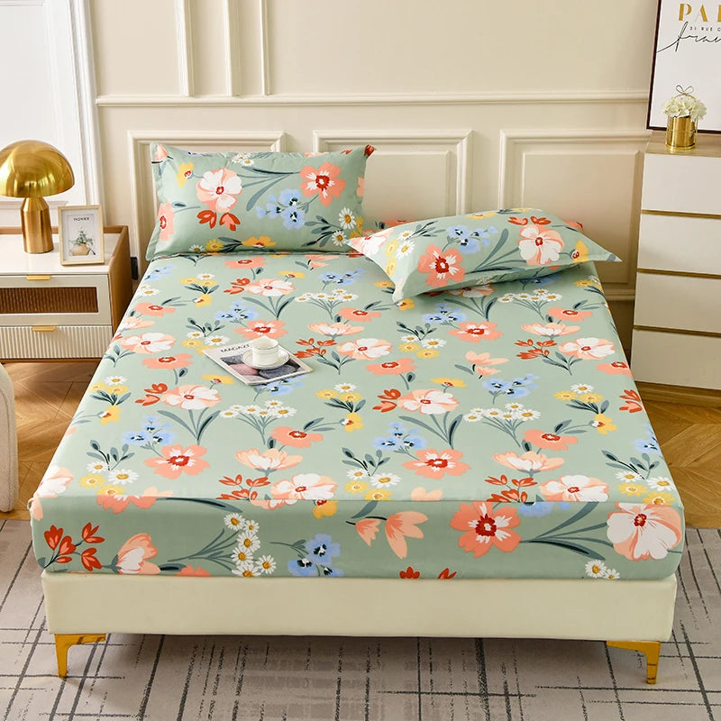 Flower Printed Fitted Bed Sheets Reactive Printed sabanas cama matrimonial Single/Queen/King Mattress Cover Double Bedsheets