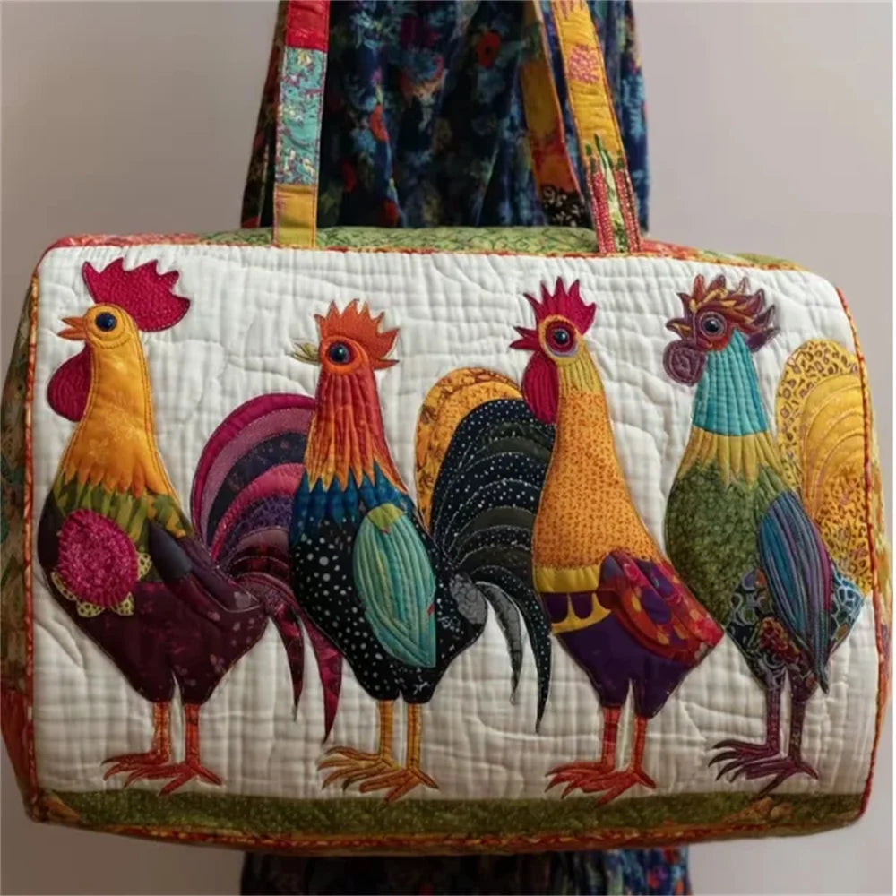 GF Funny Art Chicken Print Quilted Duffle Bag Bohemian Style 2026 Personalized Custom Travel Tote Women Men Weekender Bag