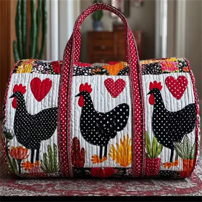 GF Funny Art Chicken Print Quilted Duffle Bag Bohemian Style 2026 Personalized Custom Travel Tote Women Men Weekender Bag