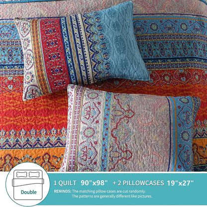 Bohemian Queen Quilt 3 Piece Soft Microfiber Ethnic Style Boho Red and Blue Quilted Throw Bedspreads Reversible Boho Quilt - AliExpress 15
