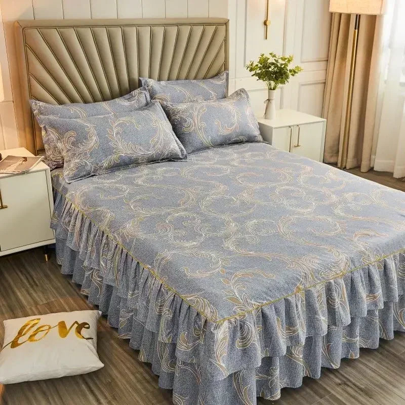 Floral Pattern Bed Skirt Set Mattress Anti Slip Protective Cover for Household Bedding Double Layered Skirt Dustproof Bed Covers - AliExpress 15