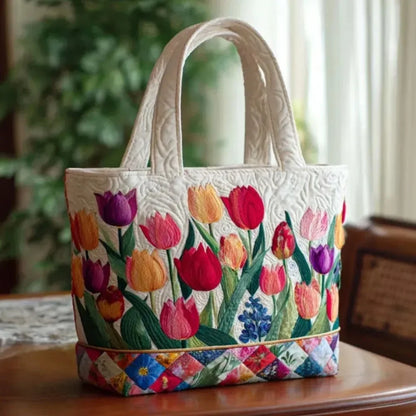 Trendy Vintage Quilted Tote Bag Lightweight 3D Printed Patterns Shoulder Bag Cotton Large Capacity Canvas Bag Casual