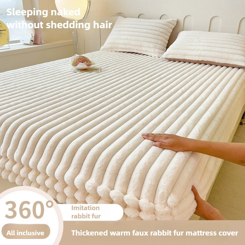 Solid Color Thick Faux Rabbit Fur Mattress Cover Autumn Winter Warm Velvet Mattress Protector Fluffy Soft Plush Fitted Bed Sheet - AliExpress 15