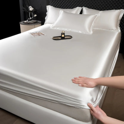 Solid Color Fashion Satin Fitted Sheet Rayon Mattress Cover with Elastic Band Bed Sheet for Bedding 140x200 160x200