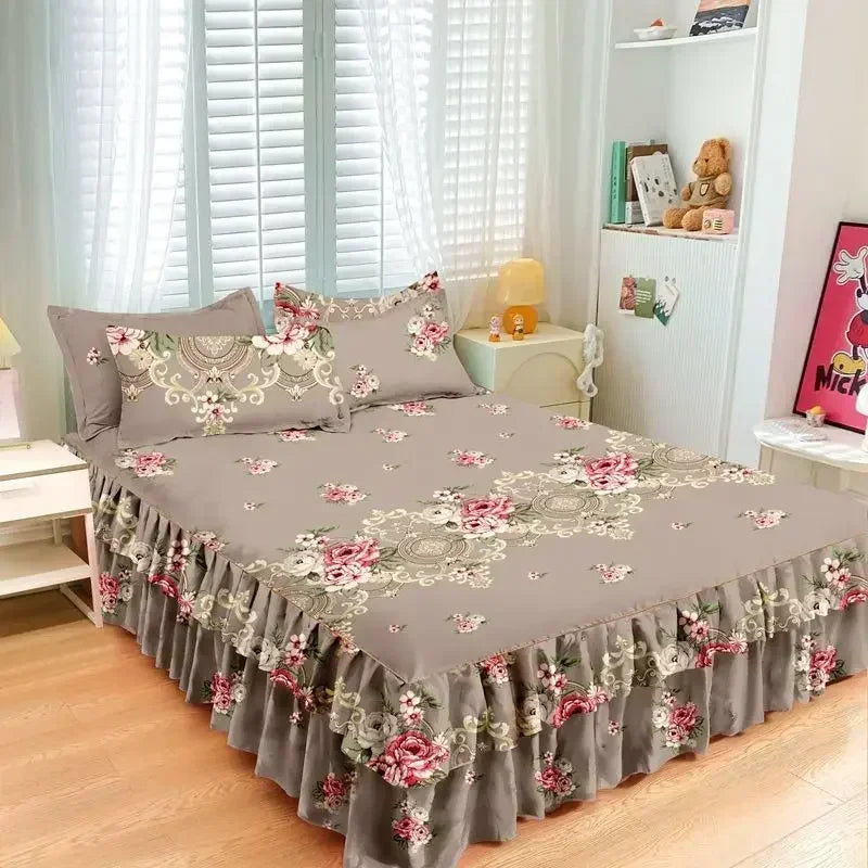 Floral Pattern Bed Skirt Set Mattress Anti Slip Protective Cover for Household Bedding Double Layered Skirt Dustproof Bed Covers - AliExpress 15