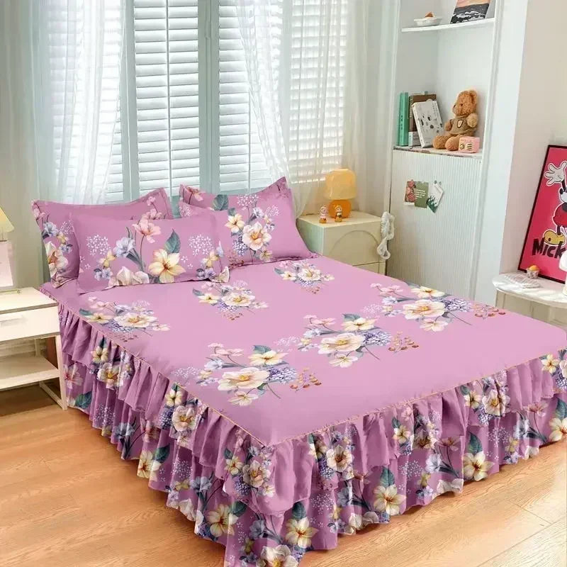 Floral Pattern Bed Skirt Set Mattress Anti Slip Protective Cover for Household Bedding Double Layered Skirt Dustproof Bed Covers - AliExpress 15
