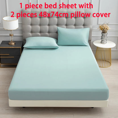 3pc Solid Color Fitted Sheet Set Brushed fabric Soft Comfortable Breathble Bedding Set for Bedroom 1 bed sheet with 2 pillowcase