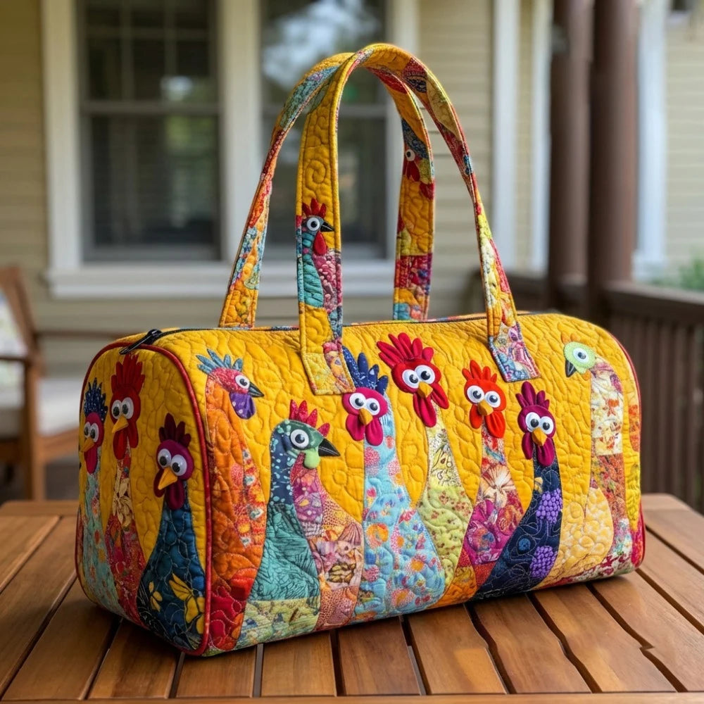 GF Funny Art Chicken Print Quilted Duffle Bag Bohemian Style 2026 Personalized Custom Travel Tote Women Men Weekender Bag