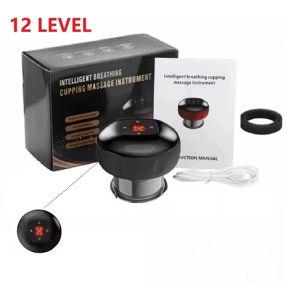 Rechargeable Electric Vacuum Cupping Set Wireless 6/12 Level Skin Scraping Massage Guasha Tool for Household Use