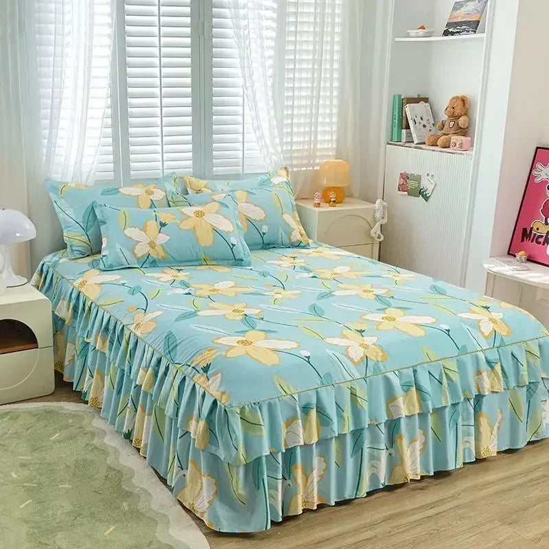 Floral Pattern Bed Skirt Set Mattress Anti Slip Protective Cover for Household Bedding Double Layered Skirt Dustproof Bed Covers - AliExpress 15