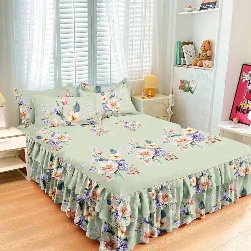 Floral Pattern Bed Skirt Set Mattress Anti Slip Protective Cover for Household Bedding Double Layered Skirt Dustproof Bed Covers - AliExpress 15