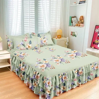 Floral Pattern Bed Skirt Set Mattress Anti Slip Protective Cover for Household Bedding Double Layered Skirt Dustproof Bed Covers - AliExpress 15