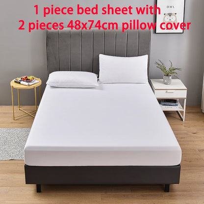 3pc Solid Color Fitted Sheet Set Brushed fabric Soft Comfortable Breathble Bedding Set for Bedroom 1 bed sheet with 2 pillowcase