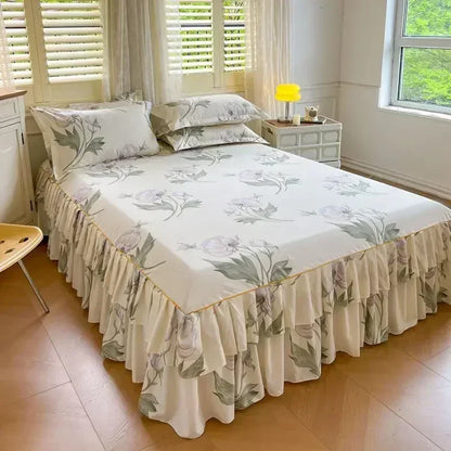 Floral Pattern Bed Skirt Set Mattress Anti Slip Protective Cover for Household Bedding Double Layered Skirt Dustproof Bed Covers - AliExpress 15