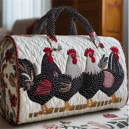 GF Funny Art Chicken Print Quilted Duffle Bag Bohemian Style 2026 Personalized Custom Travel Tote Women Men Weekender Bag