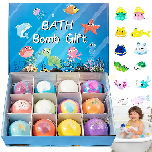 6-12PCS Bath Bombs Kids Bath Gift Ocean Bath Ball With Hidden Toys Sea Salt Flower Fruit Scented Bubble Ball Foot Bath Set