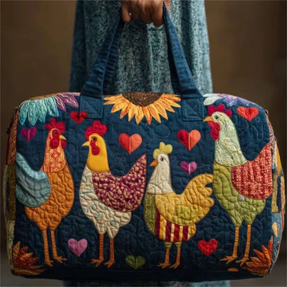 GF Funny Art Chicken Print Quilted Duffle Bag Bohemian Style 2026 Personalized Custom Travel Tote Women Men Weekender Bag