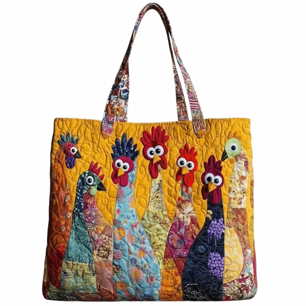 Trendy Vintage Quilted Tote Bag Lightweight 3D Printed Patterns Shoulder Bag Cotton Large Capacity Canvas Bag Casual