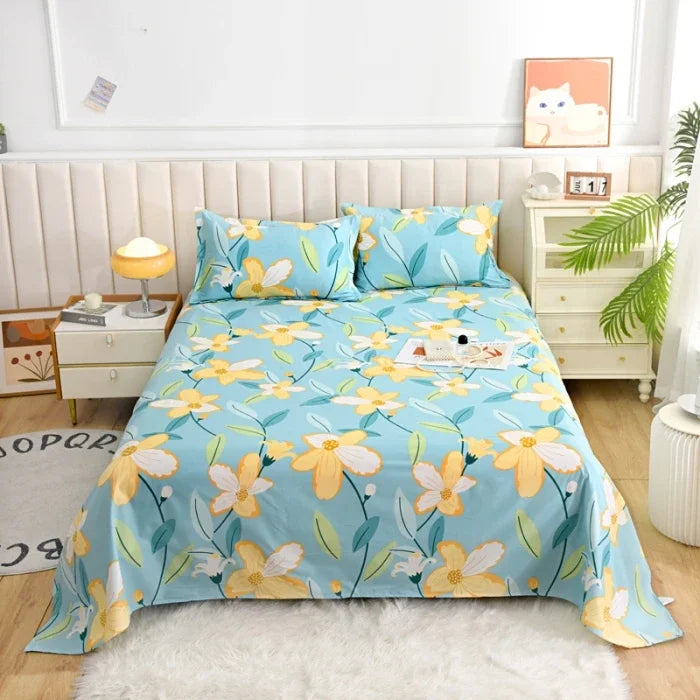 Red Flower Printed Flat Bed Sheets for Double Bed Single/Queen/King Reactive Printed Top Sheets for Beds sabanas cama 150x200