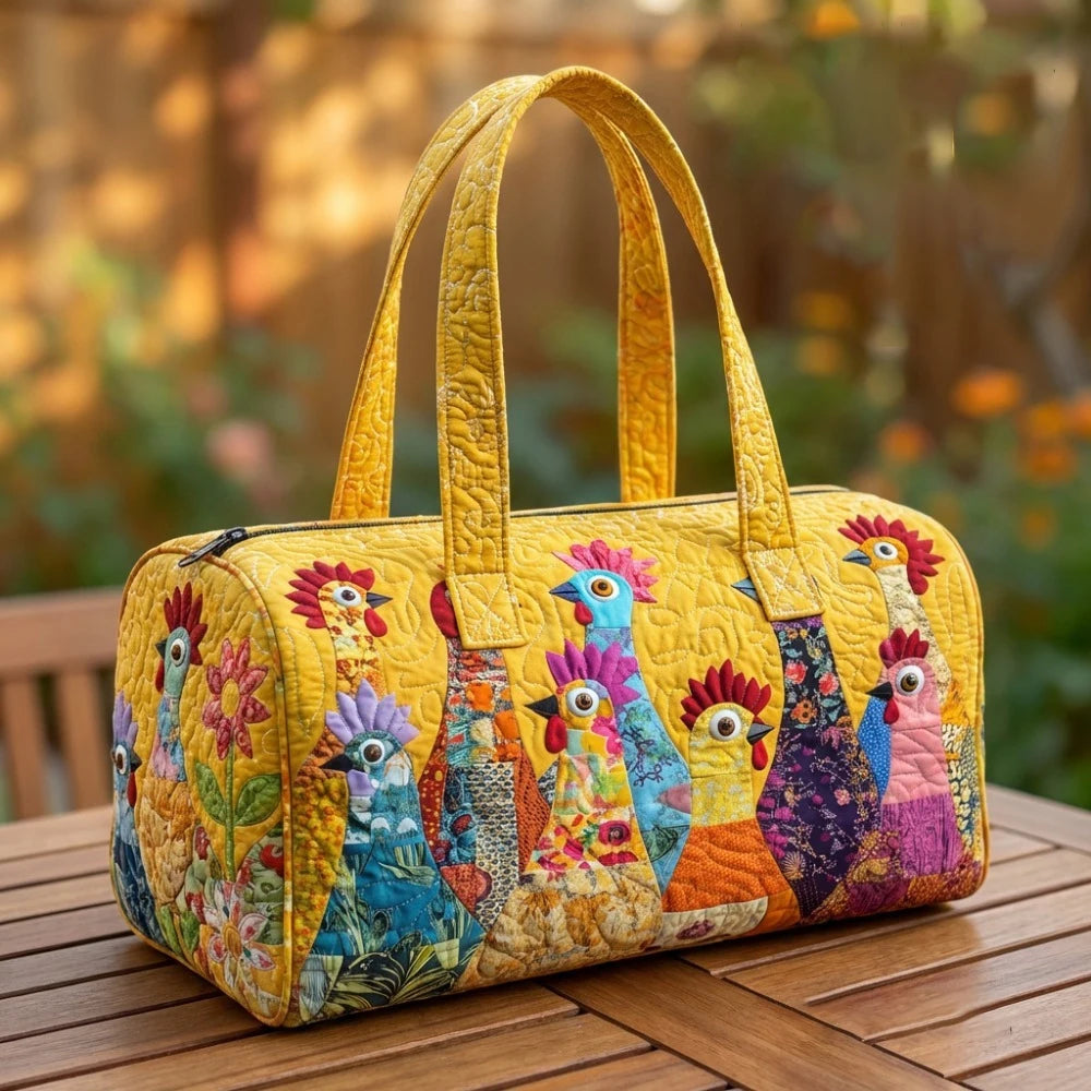 GF Funny Art Chicken Print Quilted Duffle Bag Bohemian Style 2026 Personalized Custom Travel Tote Women Men Weekender Bag