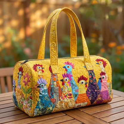 GF Funny Art Chicken Print Quilted Duffle Bag Bohemian Style 2026 Personalized Custom Travel Tote Women Men Weekender Bag
