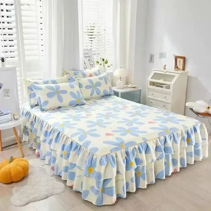 Floral Pattern Bed Skirt Set Mattress Anti Slip Protective Cover for Household Bedding Double Layered Skirt Dustproof Bed Covers - AliExpress 15
