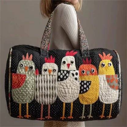 GF Funny Art Chicken Print Quilted Duffle Bag Bohemian Style 2026 Personalized Custom Travel Tote Women Men Weekender Bag