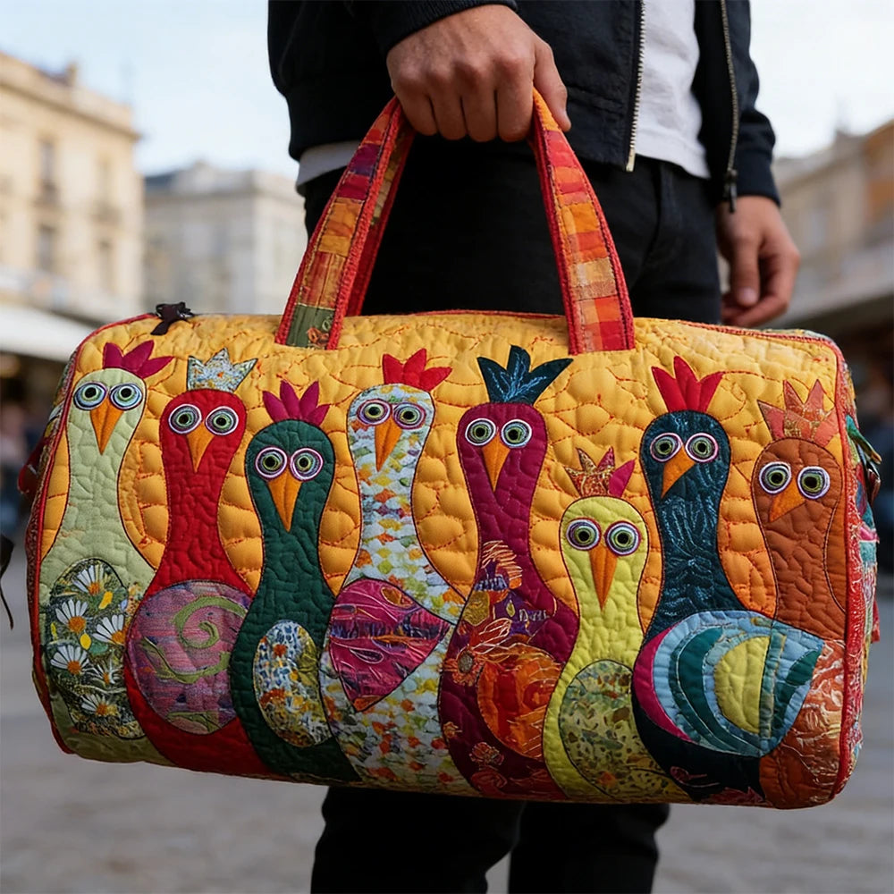 GF Funny Art Chicken Print Quilted Duffle Bag Bohemian Style 2026 Personalized Custom Travel Tote Women Men Weekender Bag