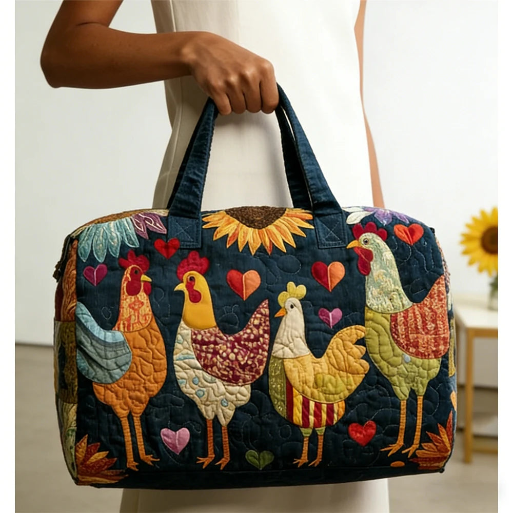 GF Funny Art Chicken Print Quilted Duffle Bag Bohemian Style 2026 Personalized Custom Travel Tote Women Men Weekender Bag