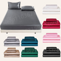 3pc Solid Color Fitted Sheet Set 1 bed sheet with 2 pillow cover Satin Fabric Soft Comfortable Breathble Bedding Set for Bedroom - AliExpress 15