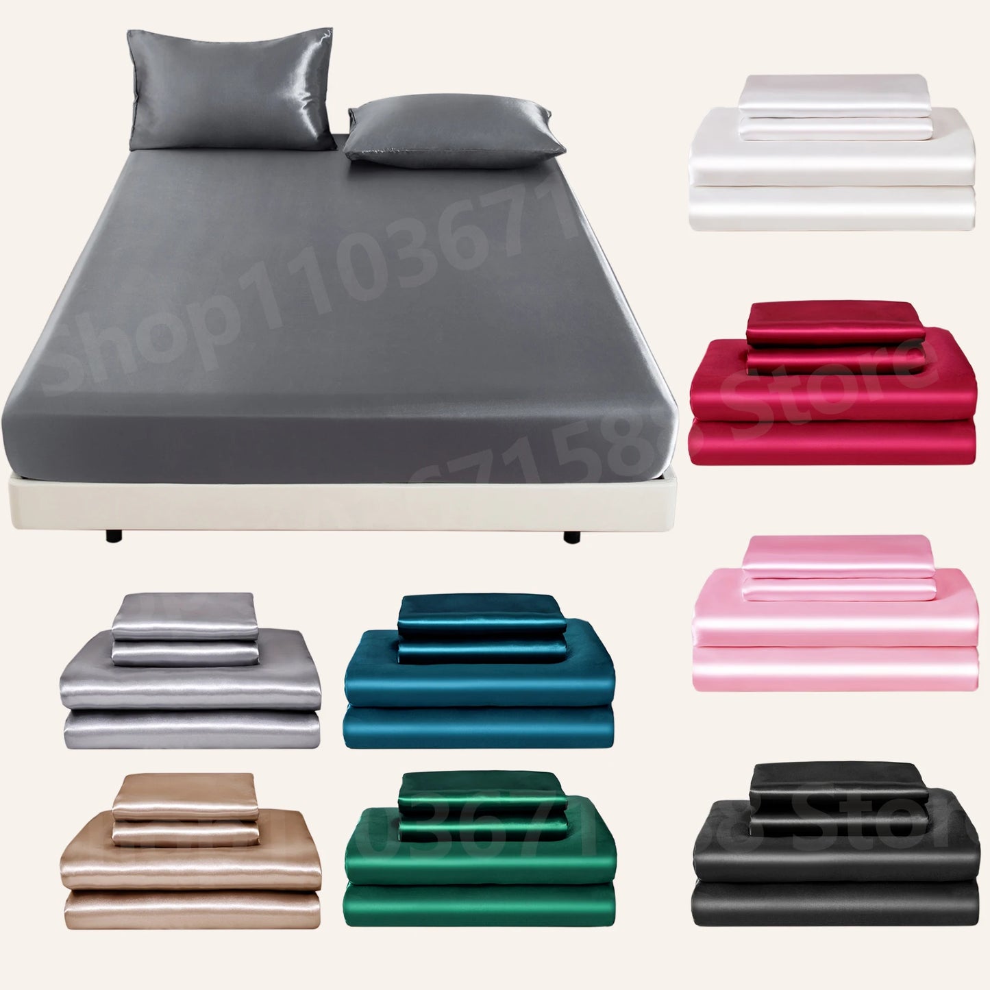3pc Solid Color Fitted Sheet Set 1 bed sheet with 2 pillow cover Satin Fabric Soft Comfortable Breathble Bedding Set for Bedroom - AliExpress 15