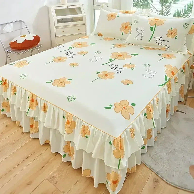 Floral Pattern Bed Skirt Set Mattress Anti Slip Protective Cover for Household Bedding Double Layered Skirt Dustproof Bed Covers - AliExpress 15